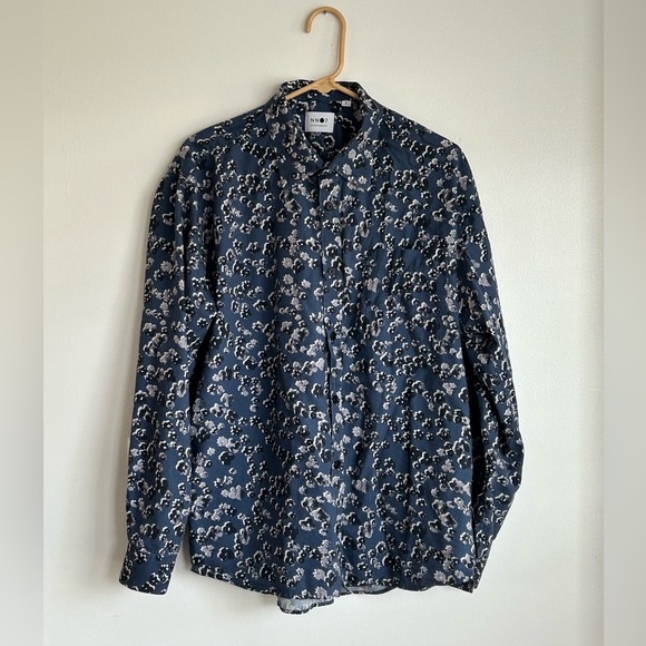 NN07 Deon 5655 Blue Floral Button Down Shirt - Picture 2 of 6